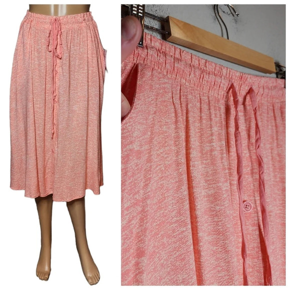 NWT Lularoe Marsha coral rayon stretch pockets button midi skirt. Size M - Picture 1 of 12